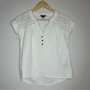 Frye Crochet Top Womens Sz S Button Gauze Blouse Bohemian Cottagecore Off White